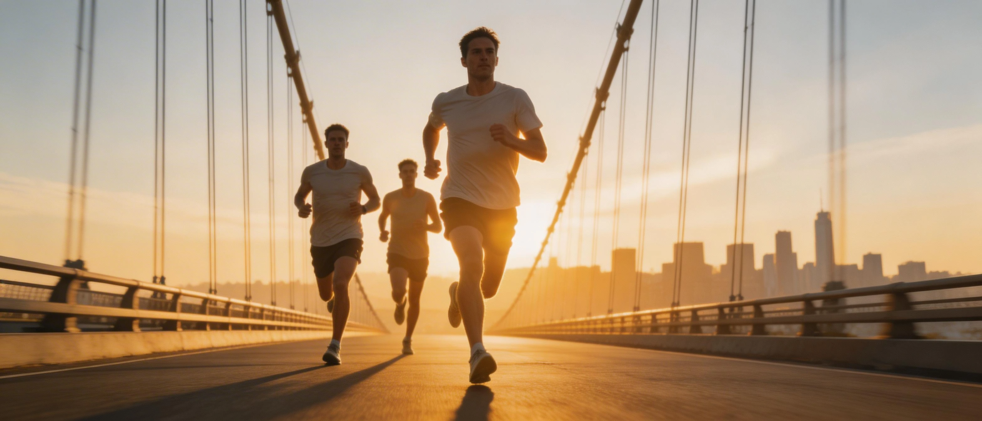 Runners training at sunset