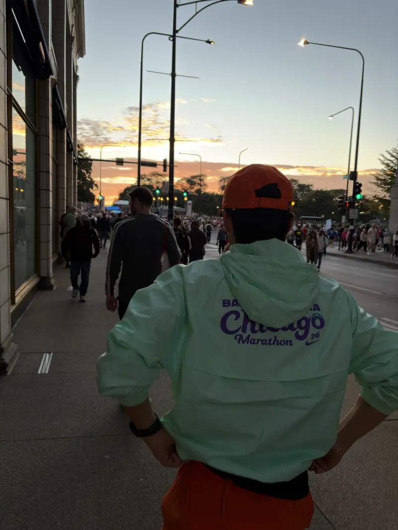 Walking toward the start in the early morning.